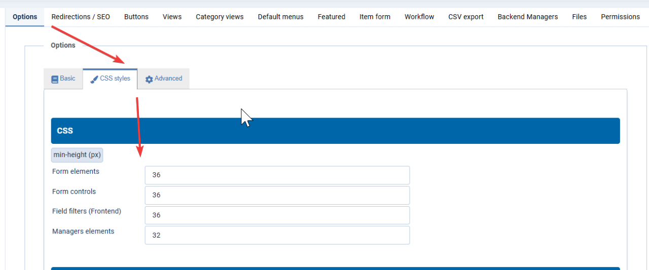 input size flexicontent